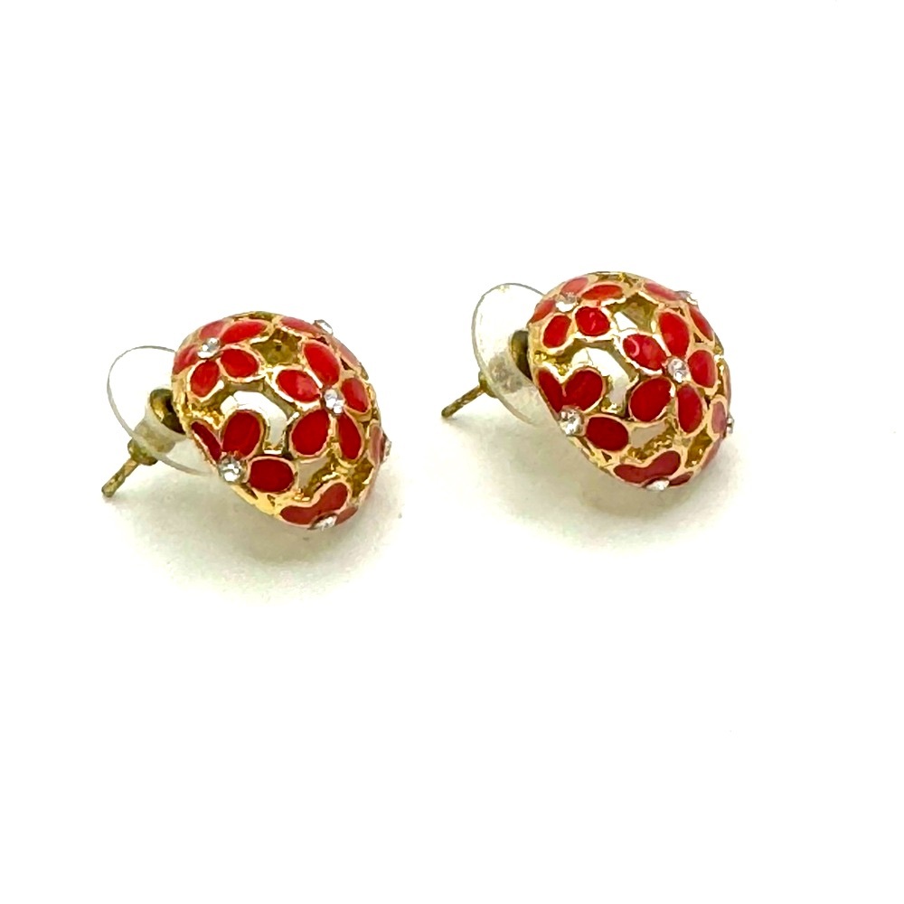 Ruby Red And Rhinestone Daisy Button Pierced Earr… - image 6